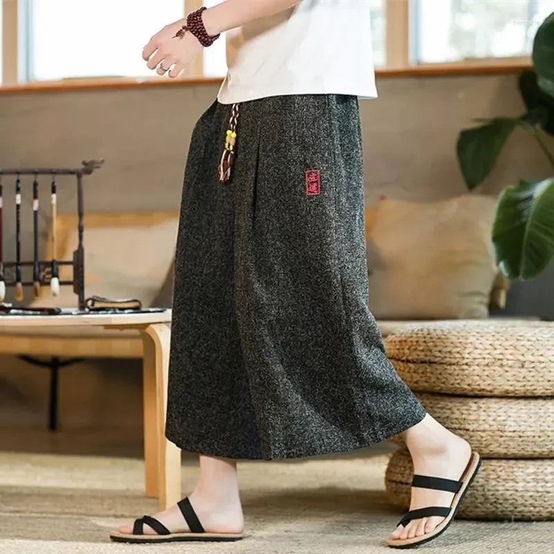 Herrenhose, japanischer Kimono, traditionelle Shorts, Herren, asiatische Kleidung, Badehose, lässige, lockere Herren-Hose im Japan-Stil, Yukata-Leinen, weites Bein