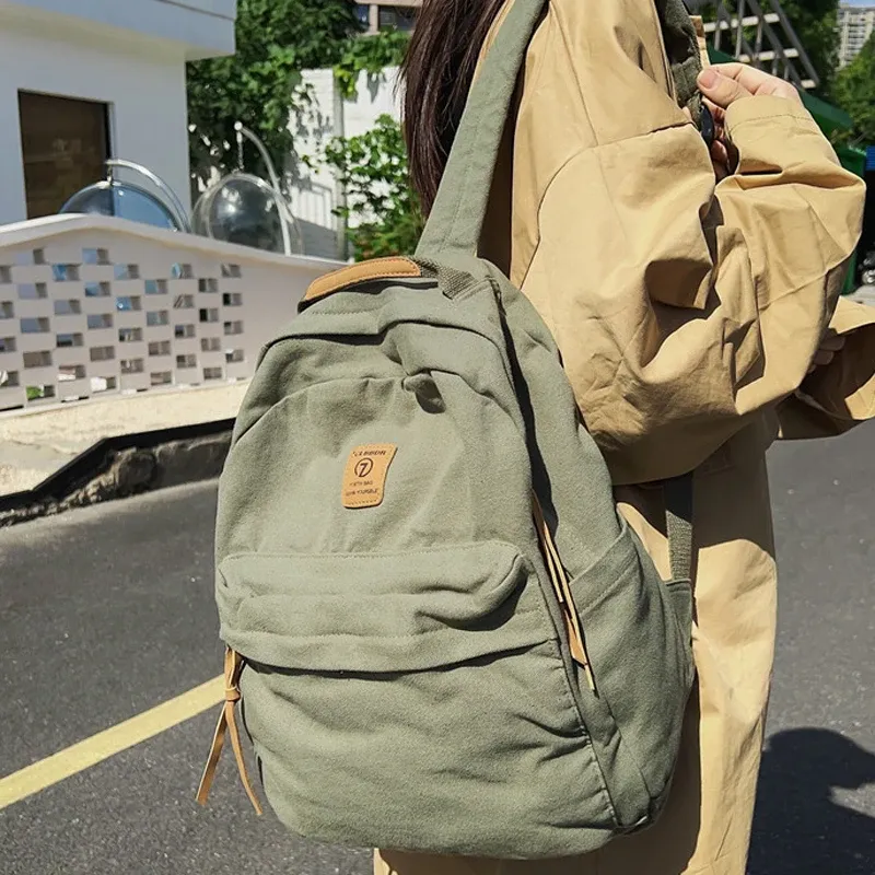 Zaino New Casual Cool Girl Boy Tela Verde Borsa per studenti per laptop Borsa da college per donna e uomo alla moda Zaino femminile Zaino da viaggio per donna maschile