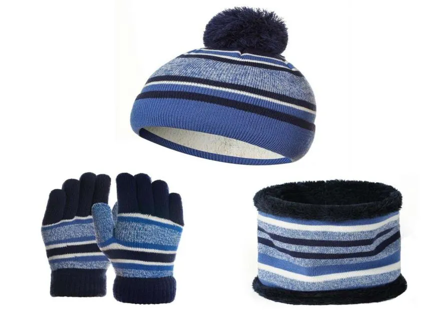 Cappelli invernali per bambini Scialli Guanti Kit Filato di lana di cotone Usato Cappello con pompon Cappello caldo Scialli Beanie Guanto Gatto Tre pezzi Set caldo8516608