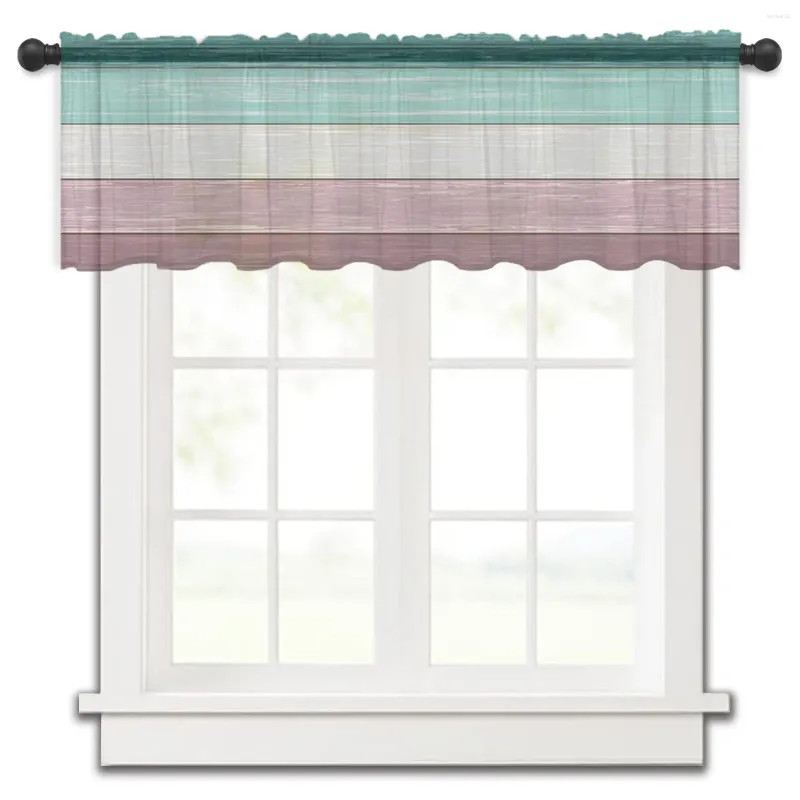 Cortina de grão de madeira falso oceano verde roxo gradiente pequena janela valance sheer curto quarto decoração casa voile cortinas