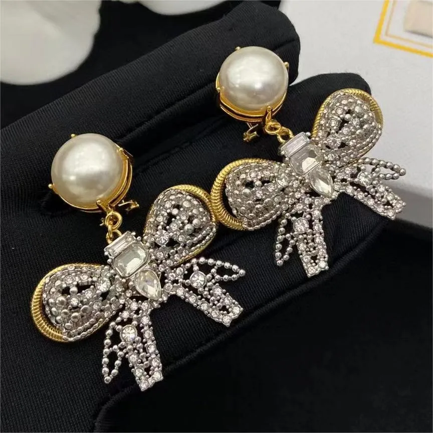Mu marque luxe bowknot designer boucles d'oreilles stud pour les femmes brillant cristal diamant noeud fleur douce CZ zircon boucle d'oreille boucles d'oreilles boucles d'oreilles bijoux de fête