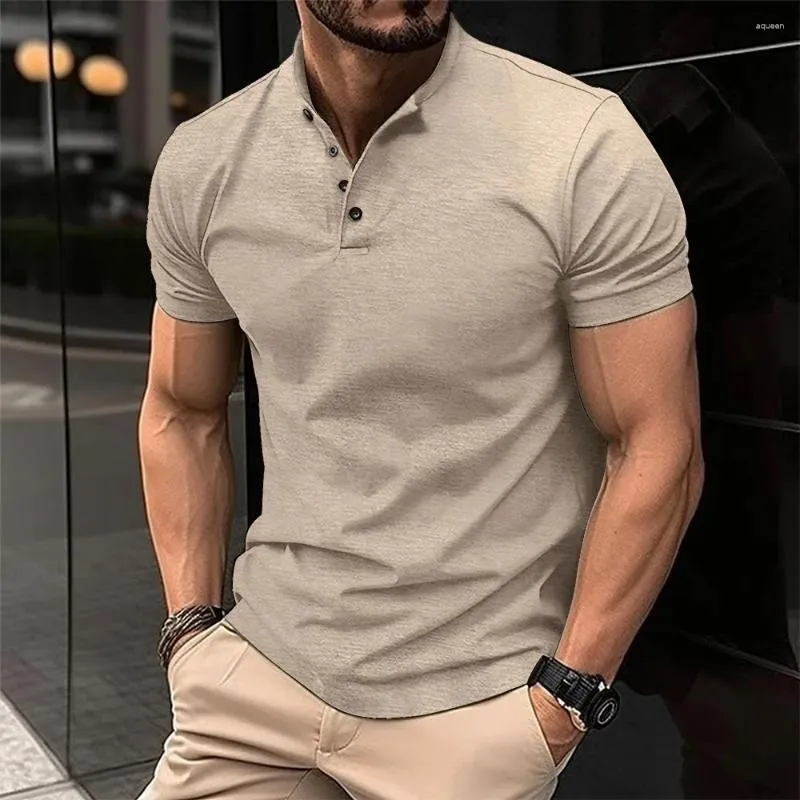 Polo da uomo Estate Uomo Casual Tinta unita T-shirt a maniche corte per polo con colletto Henley Camicie da uomo di alta qualità Taglia US S-2XL