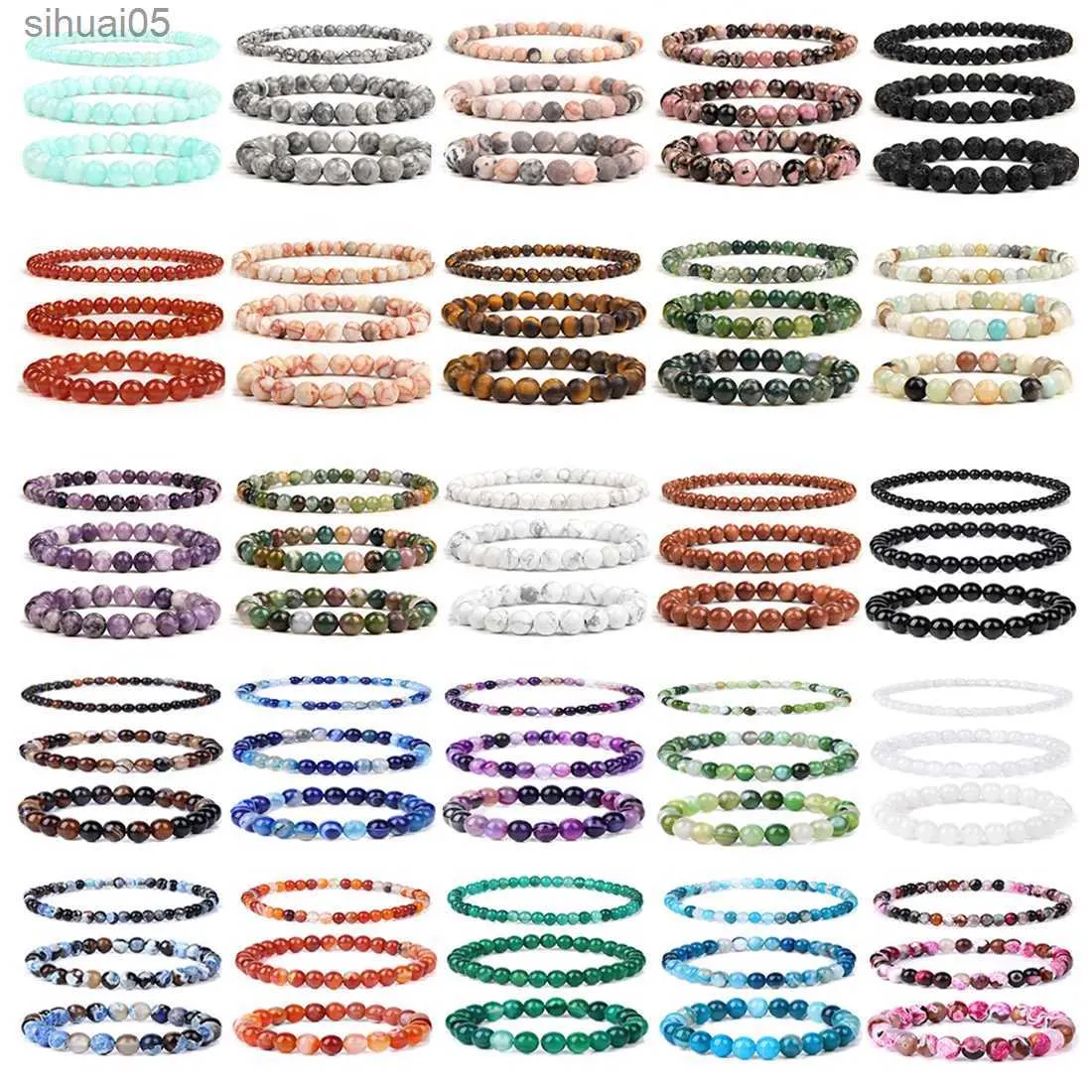 Beaded 4 6 8 mm Natural Stone Beads Bracelet Healing Moss Agates Rose Pink Quartzs Amethysts Energy Stretch Bracelets For Women Men YQ240226