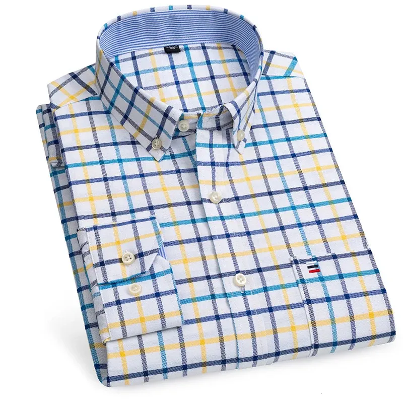 Camisas Oxford de algodón puro de 100% para hombres, camisa a cuadros de manga larga, camisa roja a rayas para hombre, ropa de diseñador para hombre 240220