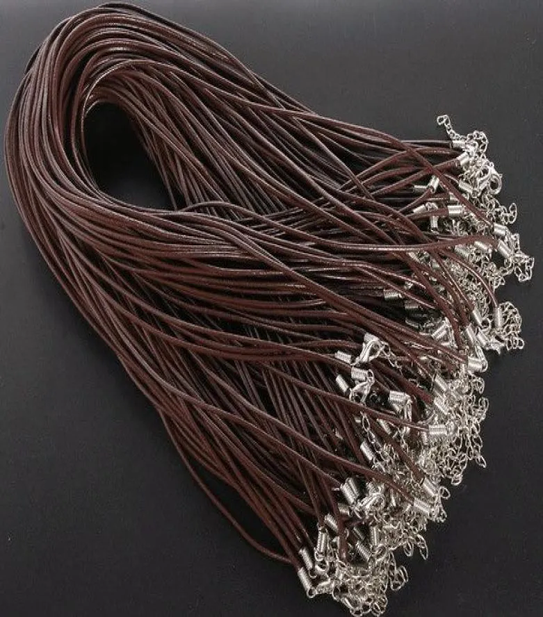 MIC NEW 100PCSLOT COFFEE REAL LEATHER NECKLACE CORD W CLASPS 185quot smyckesfynd komponenter3267522