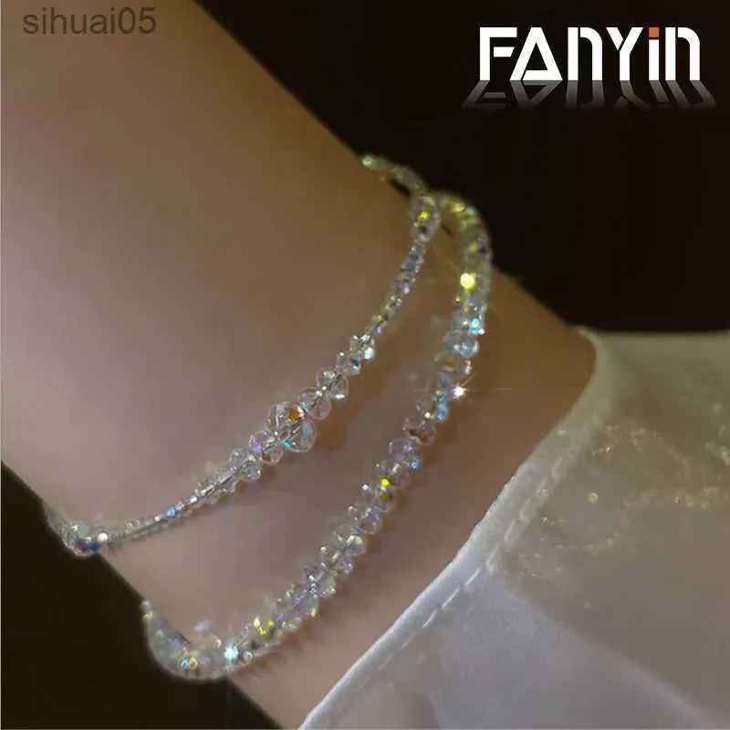 Frezowa fanyin 2pcs/Set Błyszcząca kolorowa kryształowa bransoletka elastyczna elastyczna bransoletka słodka biżuteria YQ240226