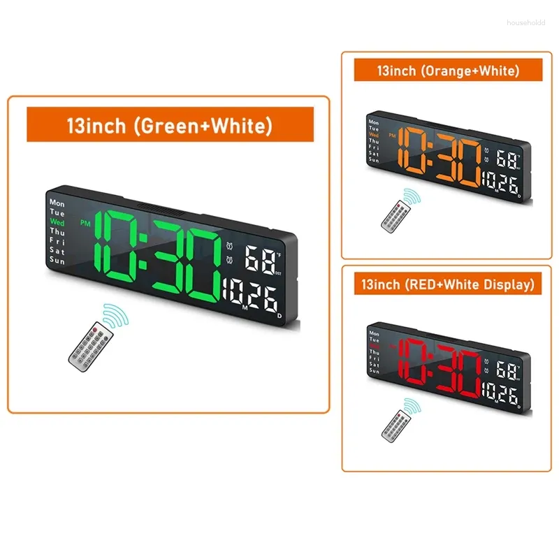 Wall Clocks 13Inch Large Display LED Digital Clock Remote Control Table Alarm Date Week Timer Automatic Dimmer