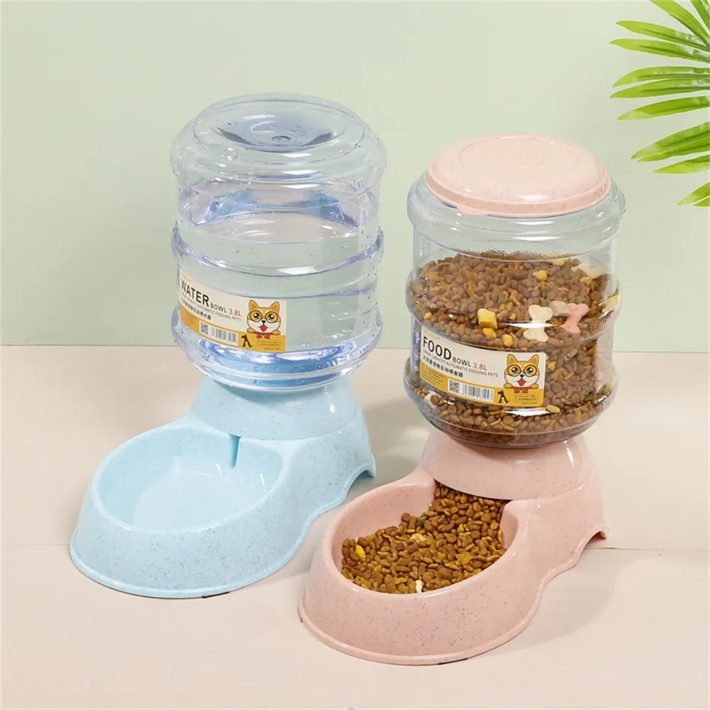 Matning 3.8L Automatisk husdjursvattenmatdispenser stor kapacitet självdispenserande husdjursmatare Gravity Waterer Cat Dog Feed Bowl