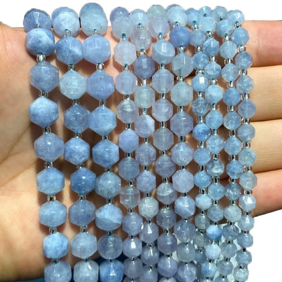 Altre perle distanziatrici sfaccettate in pietra naturale acquamarina per la creazione di gioielli Collana fai da te Accessori fatti a mano 6 8 10MM 15'295T