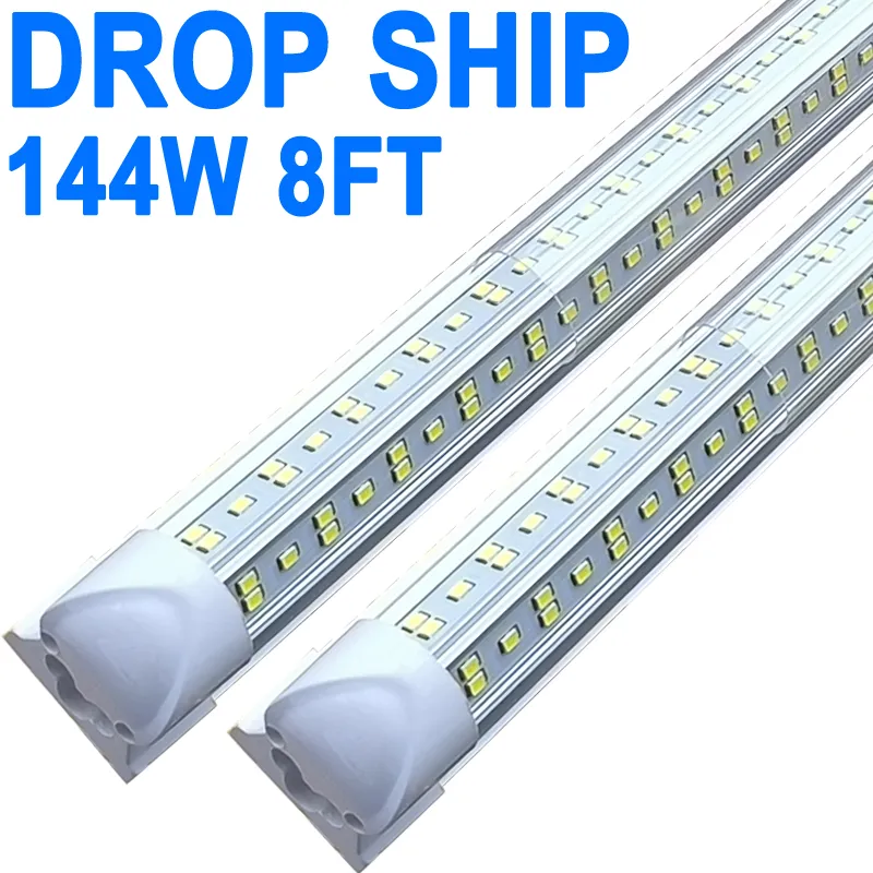 LED Shop Light 8ft ، 144W LED Tube Tube Tubust ، 8 Foot Cover Cover Cool White 6500k ، Funderged Funded على شكل V لإضاءة الأبواب الباردة 25Pack مستودعات Crestech