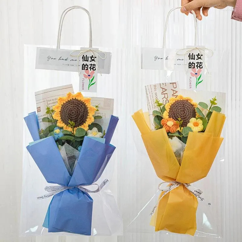 Fiori decorativi Bouquet di fiori per laurea Ins Crochet Tessuti a mano Girasole Regali fatti a mano San Valentino