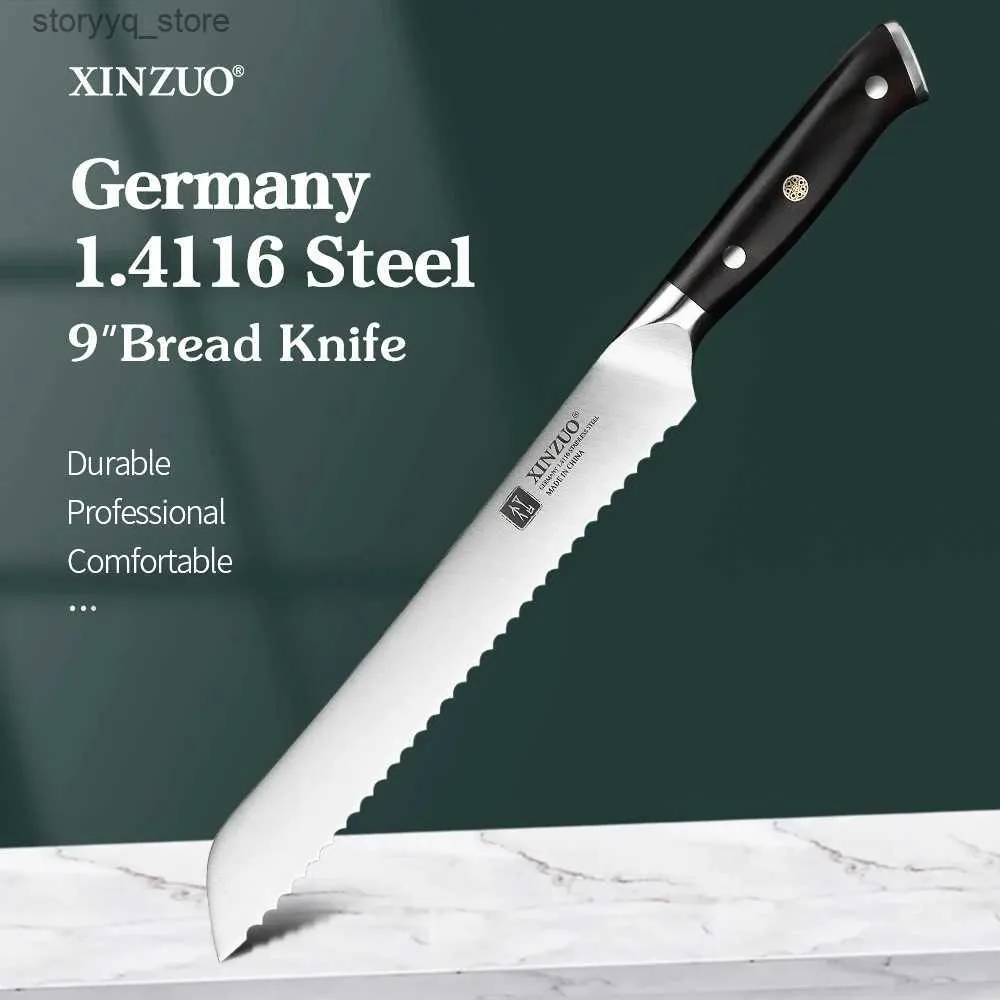 Coltelli da cucina XINZUO 9 pollici Coltello da pane Germania 1.4116 Affettatrice in acciaio Taglierina per tagliare la torta Baguette Utensili da cucina in acciaio inossidabile Q240226