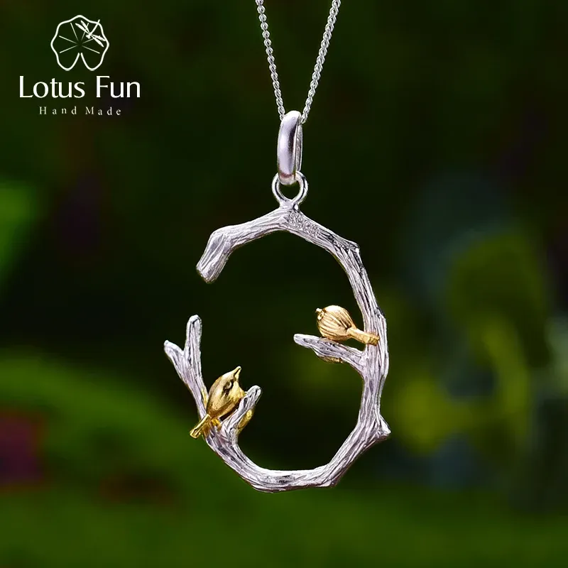 Collane Lotus Fun Vero Sterling Sier Naturale Originale Gioielleria Raffinata Oro Uccello su Ramo Ciondolo Senza Collana per Regalo da Donna