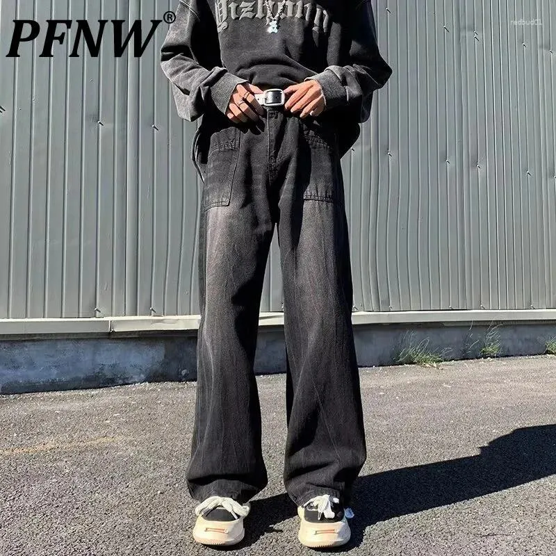 Мужские джинсы PFNW, американские стильные уличные брюки с несколькими карманами, потертые мужские джинсовые брюки, широкие брюки, весна W