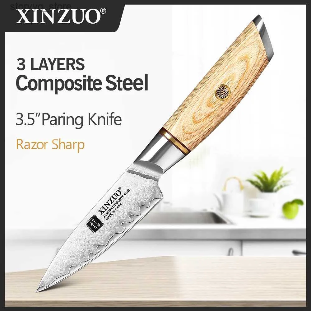 Kökknivar Xinzuo 3.5 I Paring Knife Core Hardness 602hrc Steel Kitchen Knives Rakar Razor Sharp Peeling Fruit Kitchen Kniv Vackert handtag Q240226