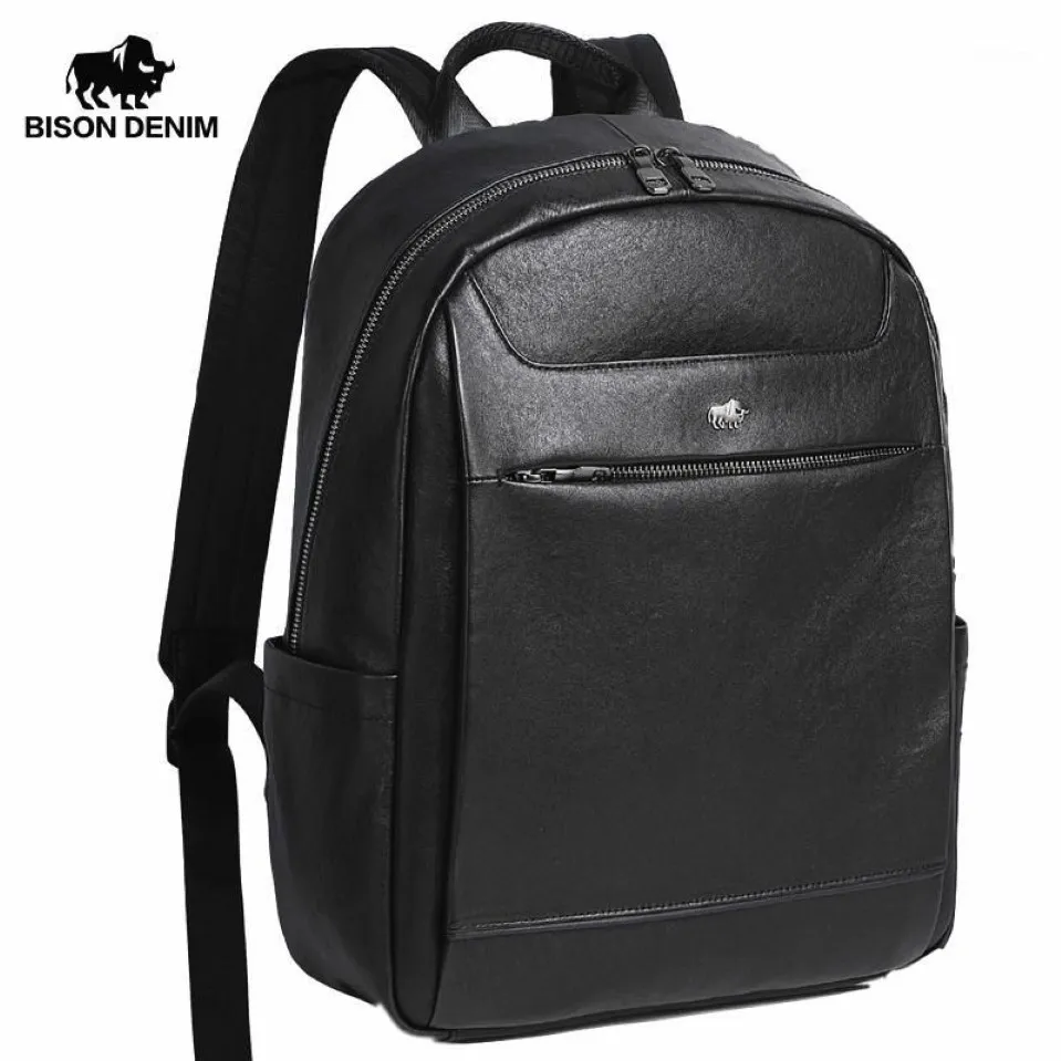 BISON DENIM Модный рюкзак из натуральной кожи 15 дюймов Сумка для ноутбука Дорожный рюкзак Школьный рюкзак для подростков Качество Mochila N200361347m