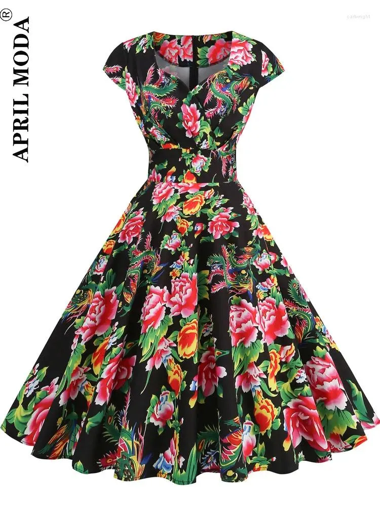 Robes de soirée 2024 Robe d'été imprimée à fleurs années 50 60 40 Vintage femme manches courtes Robe rétro Rockabilly robes