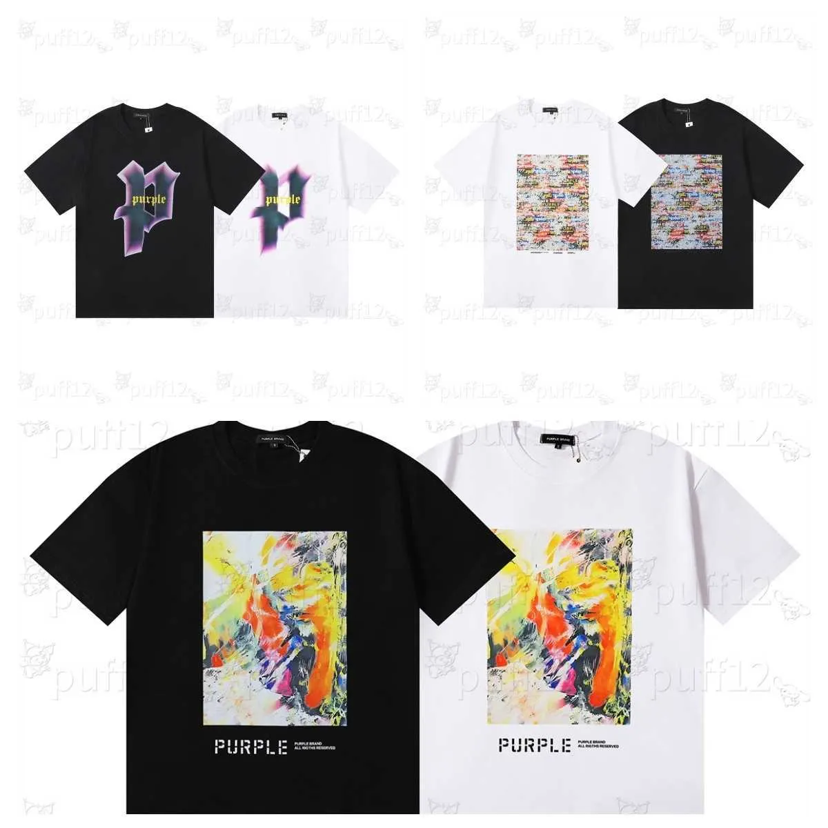 Mens Designer T Shirt Purple Brand Clothing 100% Cotton Graffiti Evil Fun Colorful Alphabet Print Sketch Oil Målning Mönster Street Hip Hop Loose Topewccri82wzxz