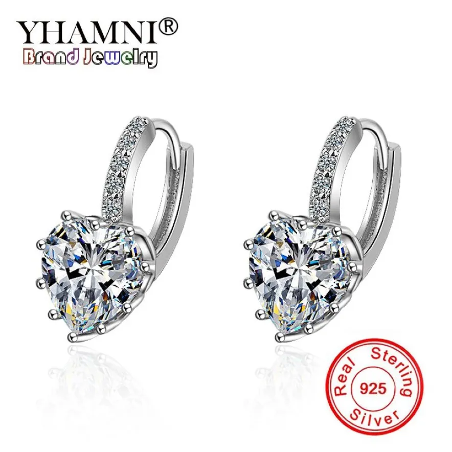 Yhamni mode hjärtformad design toppkvalitet 9 färger kubik zirkon studörhänge för kvinnor 925 sterling silver fina smycken yeh27246p