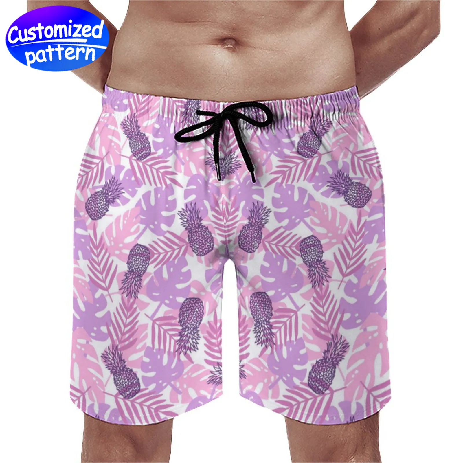 Maßgeschneiderte Herren-Strandhose mit Tasche, atmungsaktiv und bequem, kein Pilling, Kordelzug, gefüttert mit Mesh-Stoff, lockeres, lässiges Pfirsichleder, 170 g, Lavendel