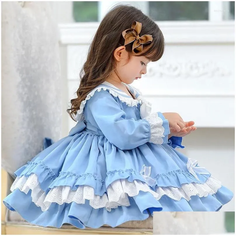 Robes de fille Fille bébé princesse dentelle robe printemps automne enfant Vintage broderie fête d'anniversaire Costume manches longues vêtements goutte Dhiwn