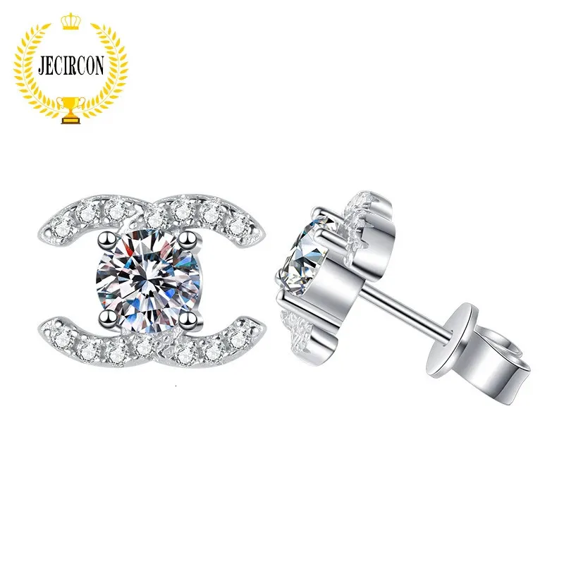 JECIRCON 925 Sterling Silver Stud Earrings Small Fragrant Style High-end 1 Carat D Color Diamond Jewelry for Women 240219
