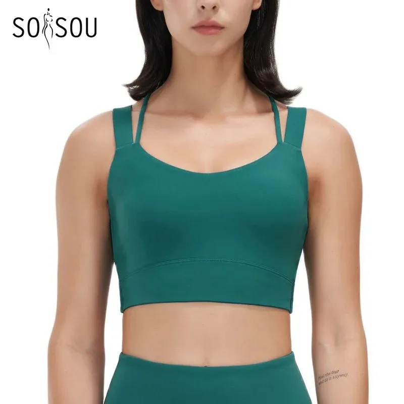 Reggiseni SOISOU Lycra Gym Yoga Reggiseno Top Donna Reggiseno sportivo Fitness Intimo Elastico traspirante Antiurto Cross Back Reggiseno allenamento 5 colori