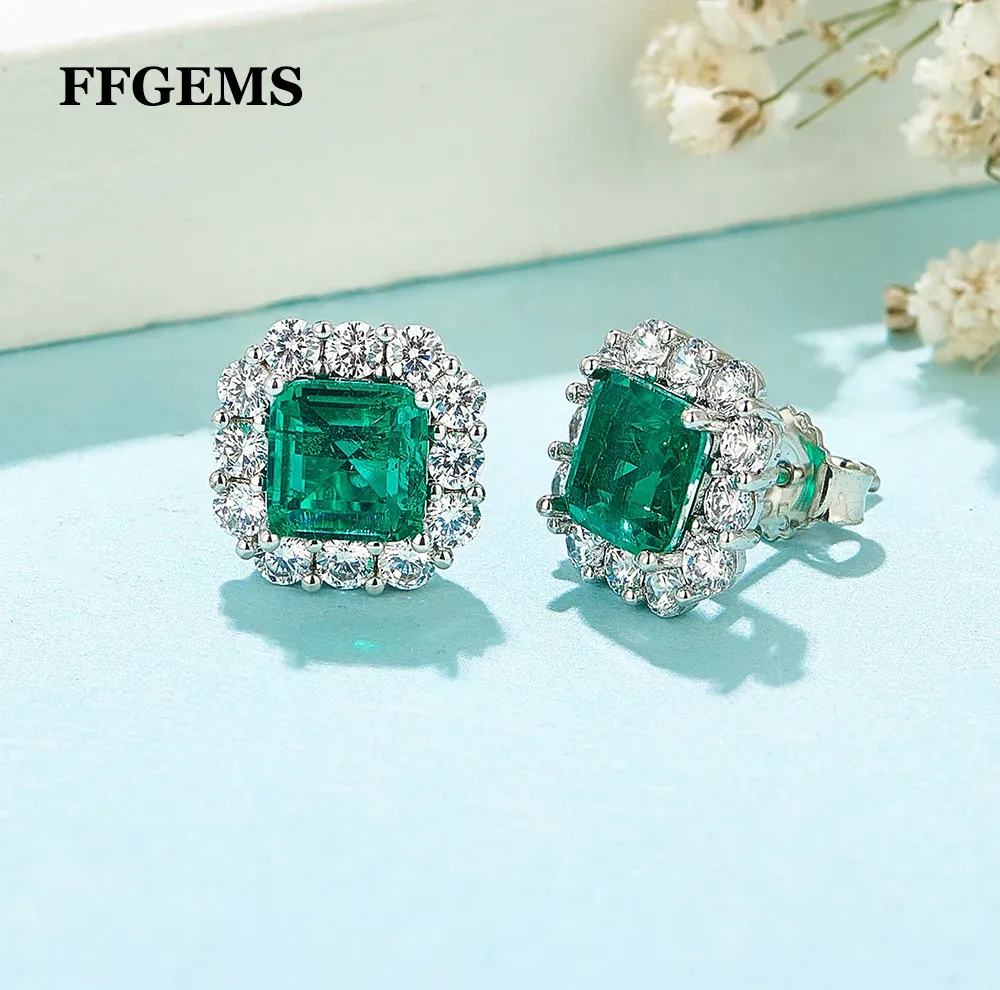 Sets FFGems Created Emerald Silver Earring SET Necklace Green Gemstone Fine Jewelry For Women Tourmaline Wedding Party Gift With Box