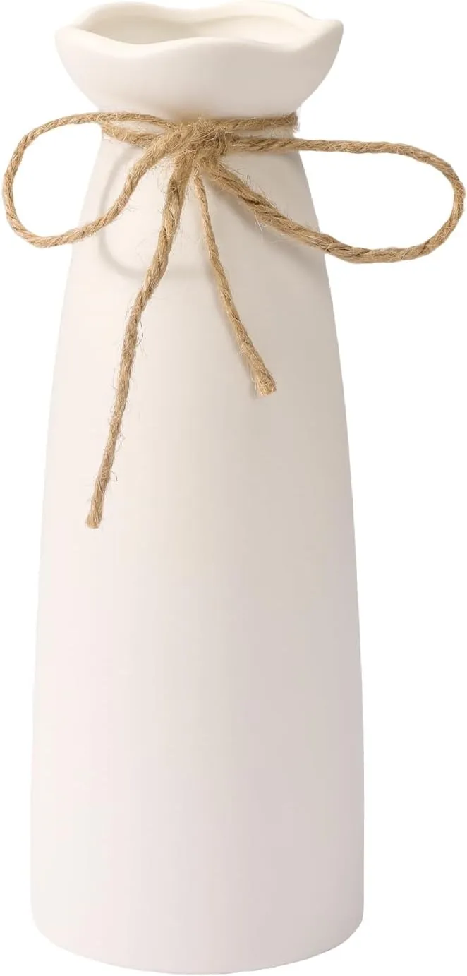 Fixwal Vase en céramique blanche pour fleurs, vase à fleurs séchées pour décoration de maison moderne, adapté pour cheminée, chambre à coucher, cuisine