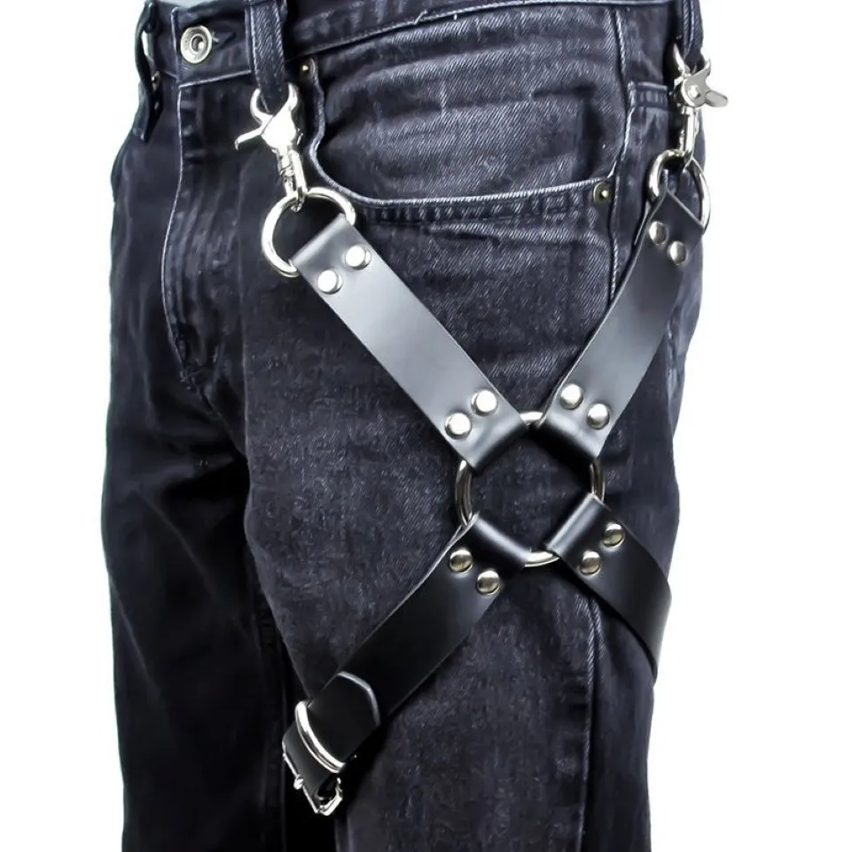 Bälten sexiga män goth pastell pu läder strumpeband midje remmar sele bondage ben hängslen för jeans byxor tillbehör292y