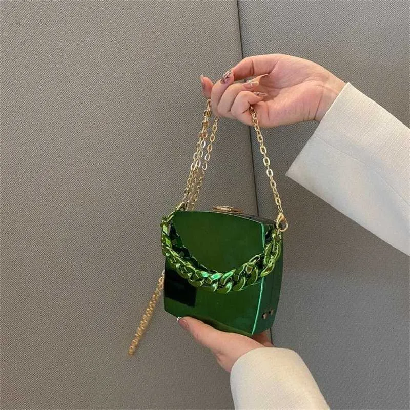 Весенняя новая модная глянцевая сумка на цепочке, ручная женская сумка с текстурой, маленькая квадратная сумка через плечо, женская сумка-коробка 031424-111111