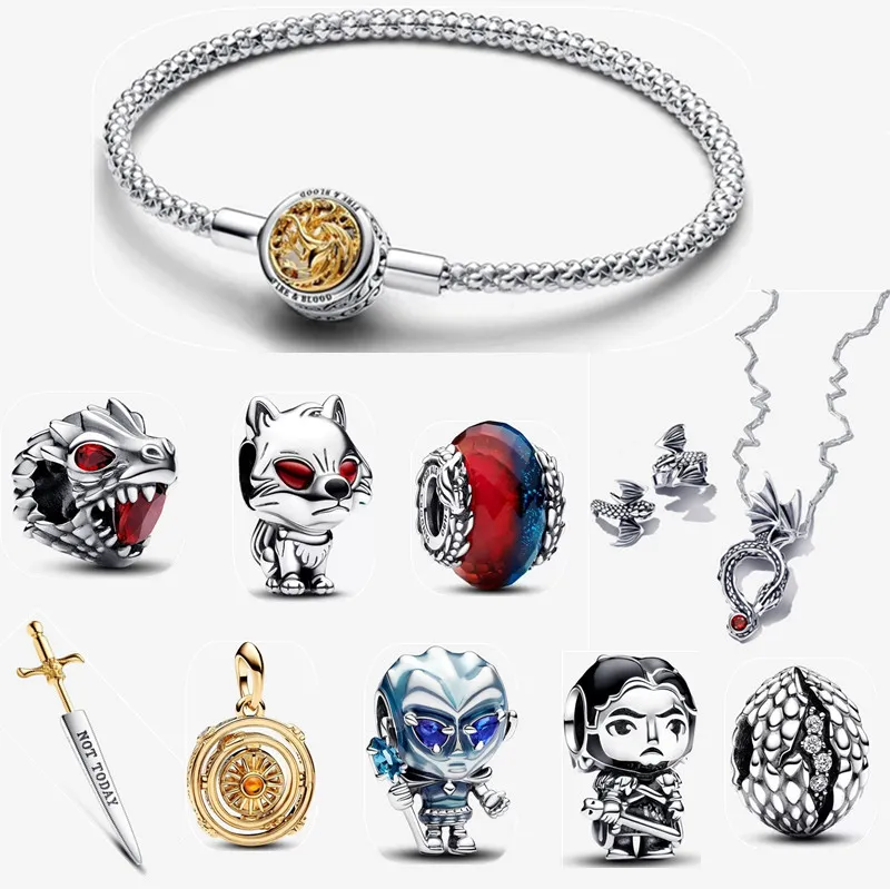 2024 avec boîte Designer Charm Bracelets pour femmes 925 Collier en argent sterling DIY Fit Pandoras Boucles d'oreilles Games of Thrones Charm Bracelet Set Bijoux Cadeau