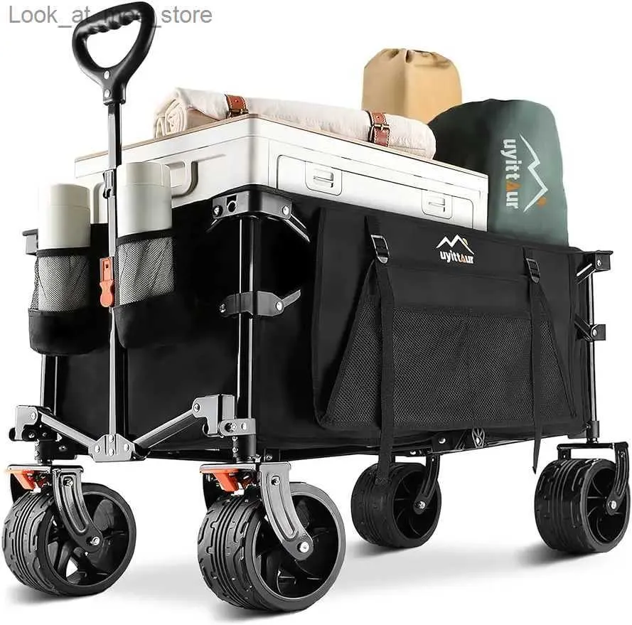 Wózki na zakupy Składana, wytrzymała składana ciężarówka plażowa z dużymi kółkami praktyczna ciężarówka spożywcza z SI Q240227