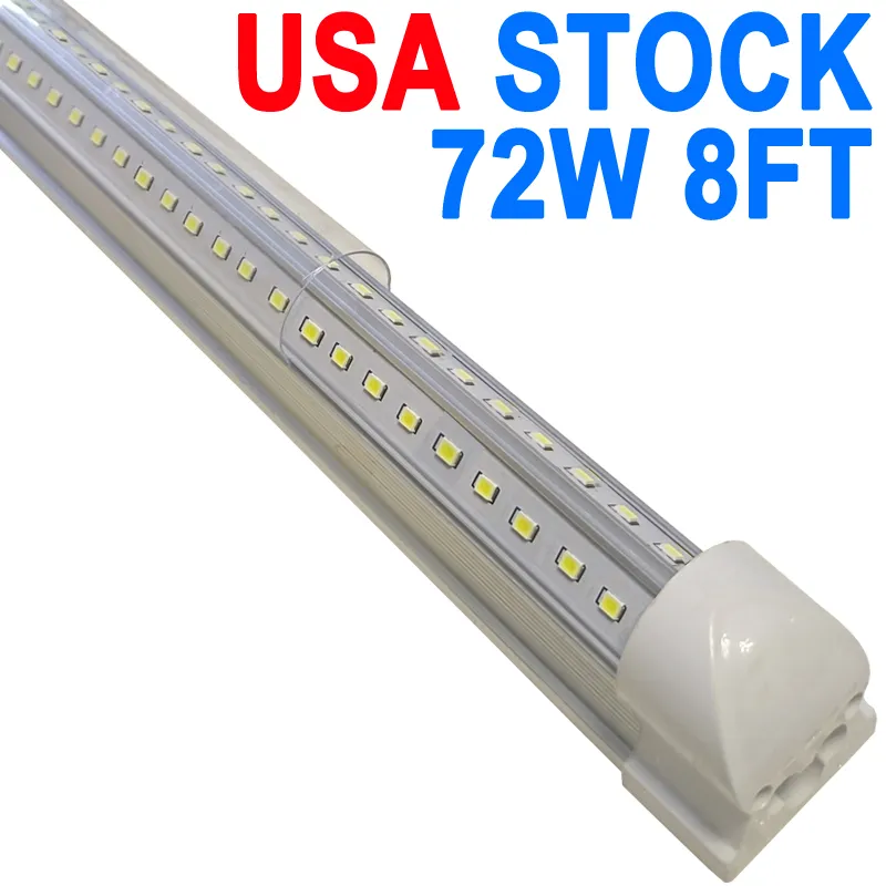 Lampe LED d'atelier de 2,4 m, 72 W, tube LED, couvercle transparent, blanc froid 6000 K, luminaire intégré en forme de V pour éclairage de porte plus fraîche, garage, établi USA Crestech