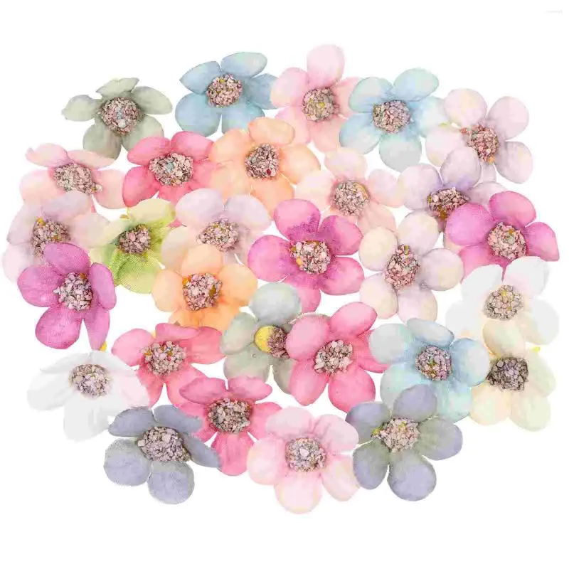 Fleurs décoratives 50pcs Mini fleur de soie tête de marguerite artificielle pour la décoration artisanale bricolage