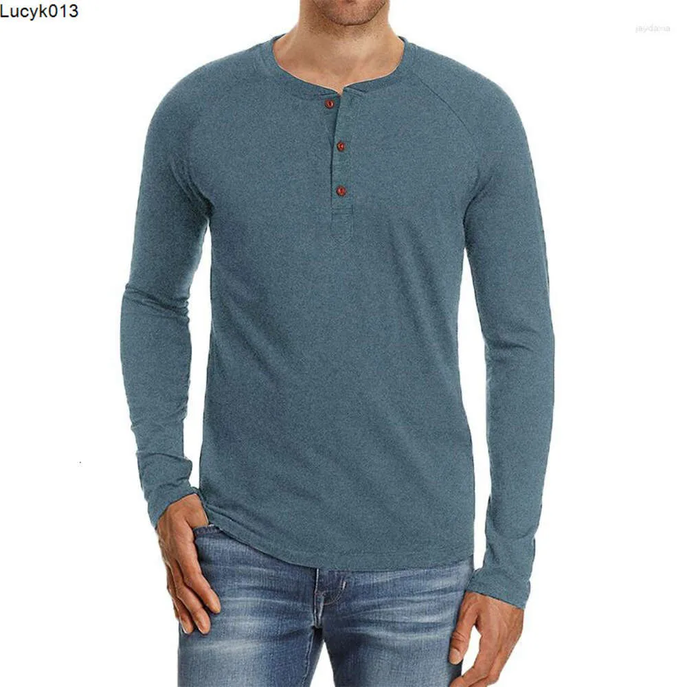 T-shirts pour hommes taille américaine s-xxl printemps automne col chemise hommes décontracté coupe ajustée à manches longues couleur unie hauts t-shirts fond T-shirt