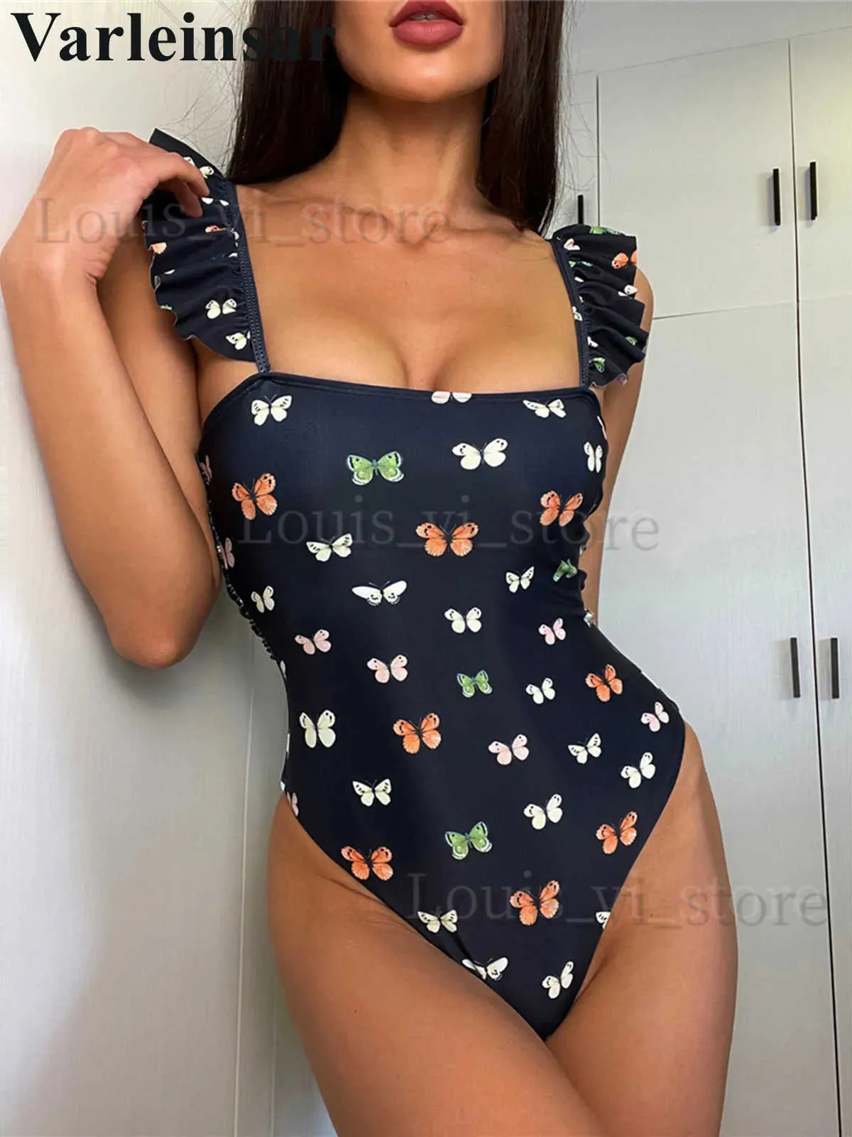 Traje de baño para mujer Mariposa sexy Impreso con volantes Monokini Traje de baño de una pieza Traje de baño para mujer Bañista femenino Traje de baño Swim Lady V3010 T240227