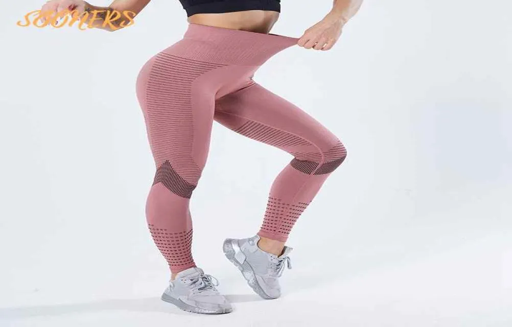 Sooners Yoga outfit Forma Womens sömlös fitness leggings andningsbara tights Hög midja Elastisk ihålig joggingbyxor Träning7844414