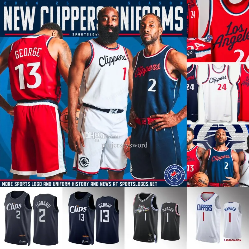 Harden Russell Westbrook Kawhi Leonard Paul George Basketball Jersey Terance Mann Los Angeles La Clippers Marcus Morris Ivica Zubac 2024-25 Säsongströjor