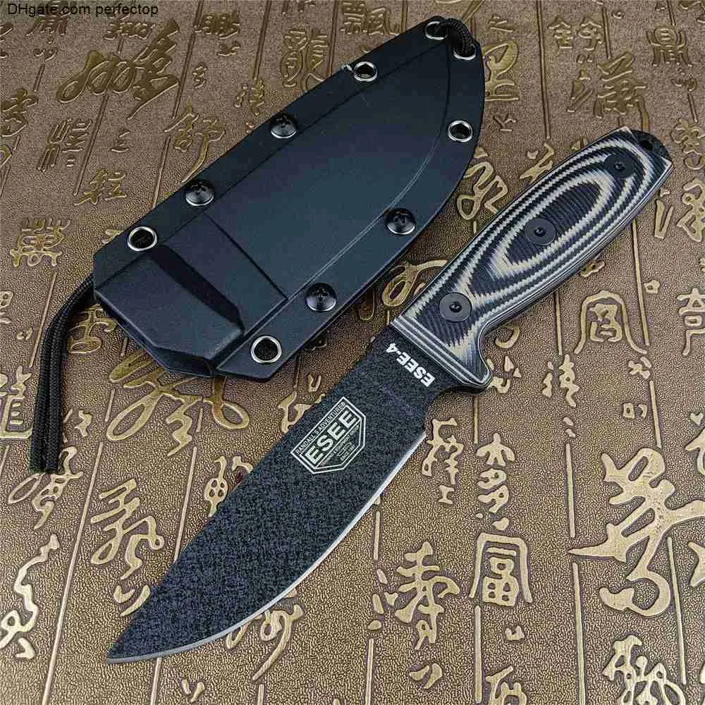 Sopravvivenza dritta ESEE4 KIFE ad alto punto in acciaio carbonio Blade Full Tang Tang G10 Hand Outdoor Camping Hunting Fila Blade Cina con Kydex 3300 1095 940 535 533 15080