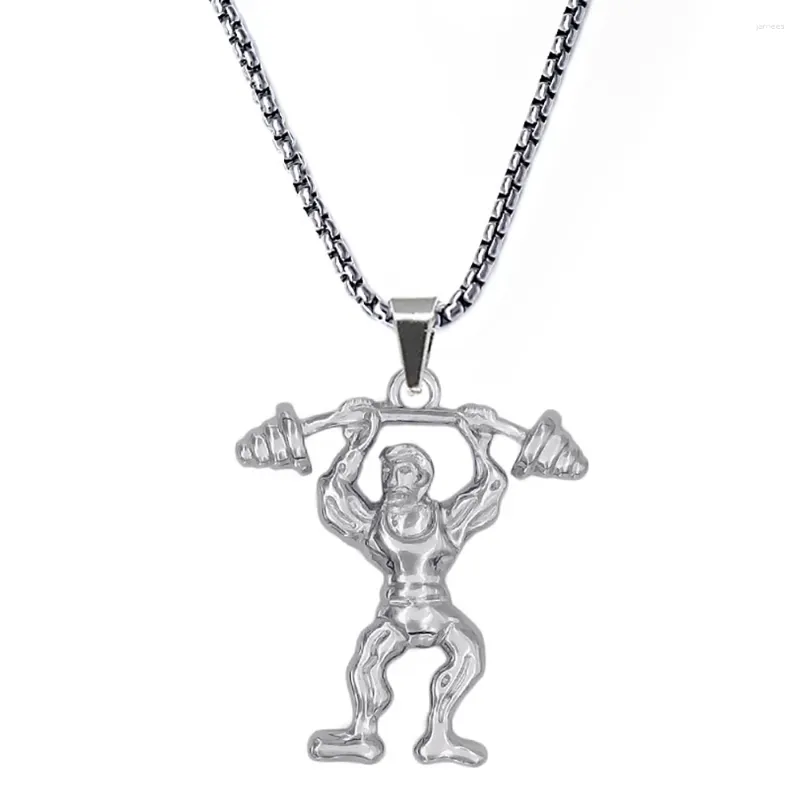 Pendant Necklaces Fitness Accessories Strong Muscular Men Lifting Barbell Metal Necklace Power Symbol Gym Jewelry