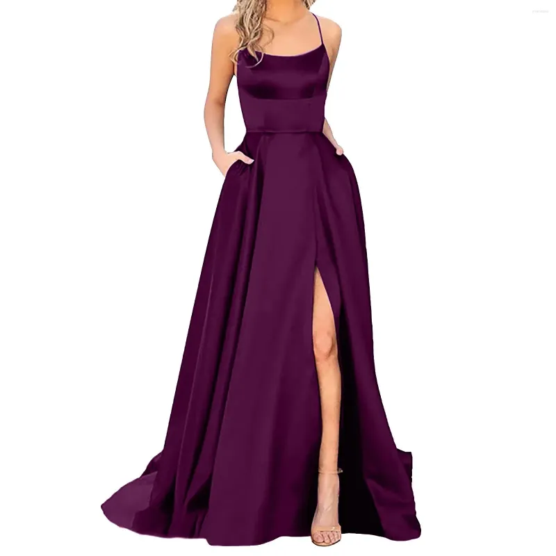 Mulheres sleepwear mulheres vestido sólido vestidos longos elegante backles maxi dresse cetim espaguete festa de baile noite feminino casual vestido