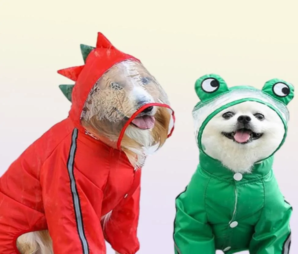 Dog Apparel Cute Frog Raincoat Full Body Cover With Hat Transparent Brim Rain Jacket Clothes For Medium Large Perros Cats XXL7XL5094180