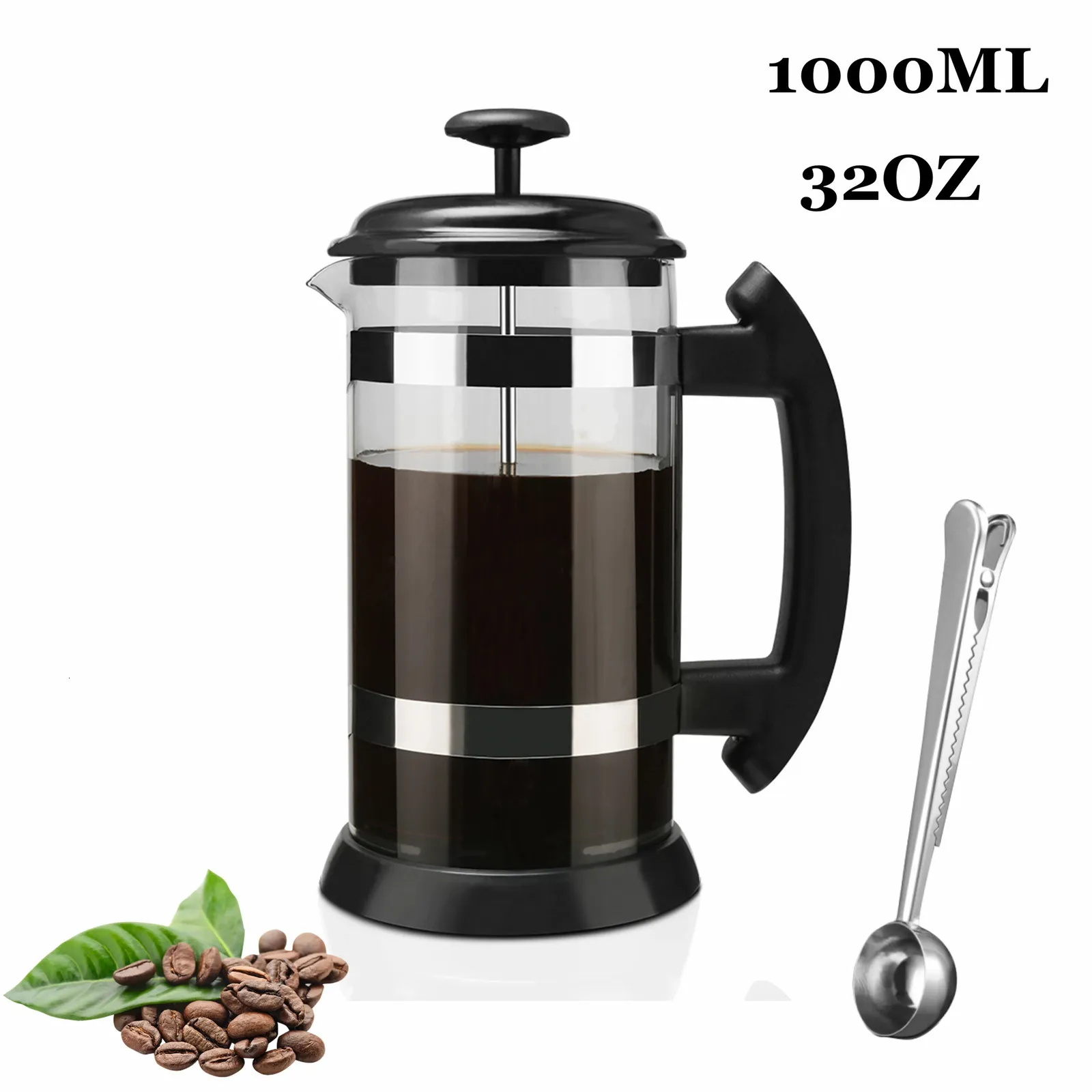 1000ml 600mlフレンチプレスコーヒーメーカー高ホウケイ酸ガラスハウスコーヒー醸造者ミルクフォーム泡立ちバリスタティーメーカー240226