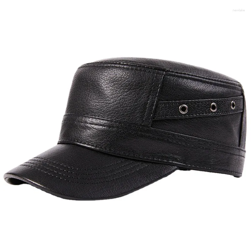 Ball Caps X7026 Genuine Leather Hat Men's Outdoor Flat Top Baseball Cap Adult Sheepskin Warm Soft Beret Skin Trucker