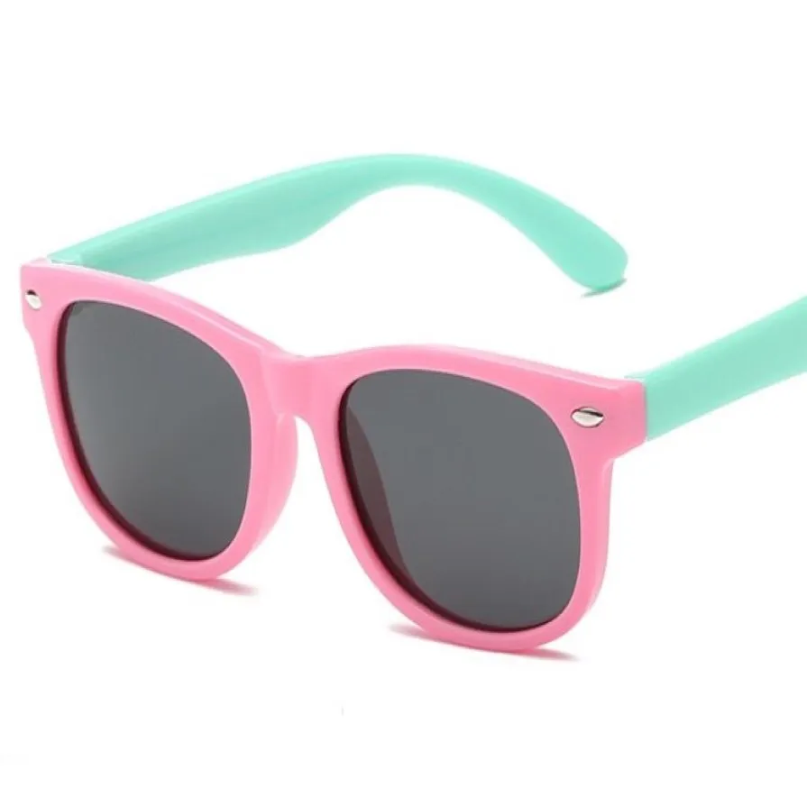 Säkrare silikon baby glasögon mode uv400 polariserade barn solglasögon färg match solglasögon 18 färger hela227j