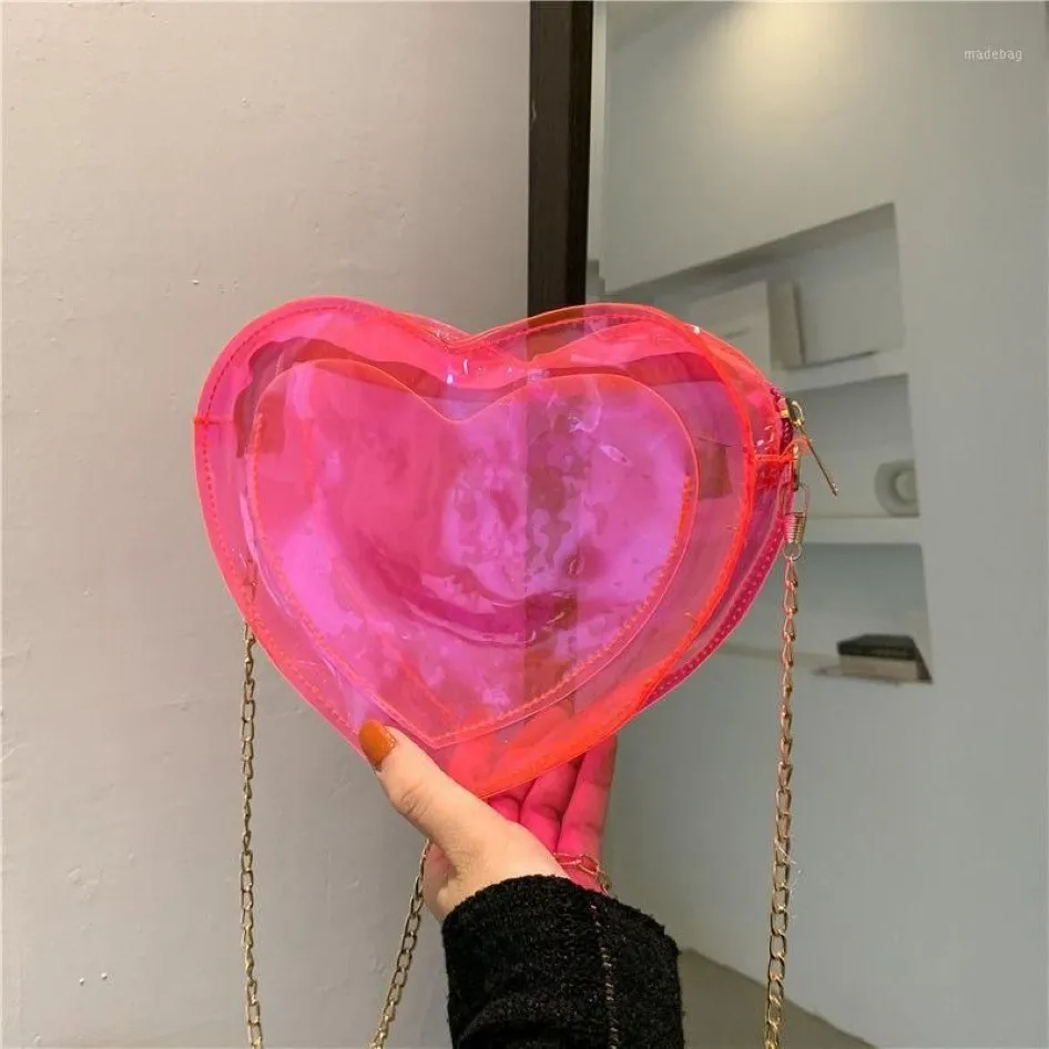 Evening Bags Women's Shoulder Crossbody Bag Small Heart Pure Color Transparent Jelly Metal Chain Whole 2021 Fashion Sweet282J