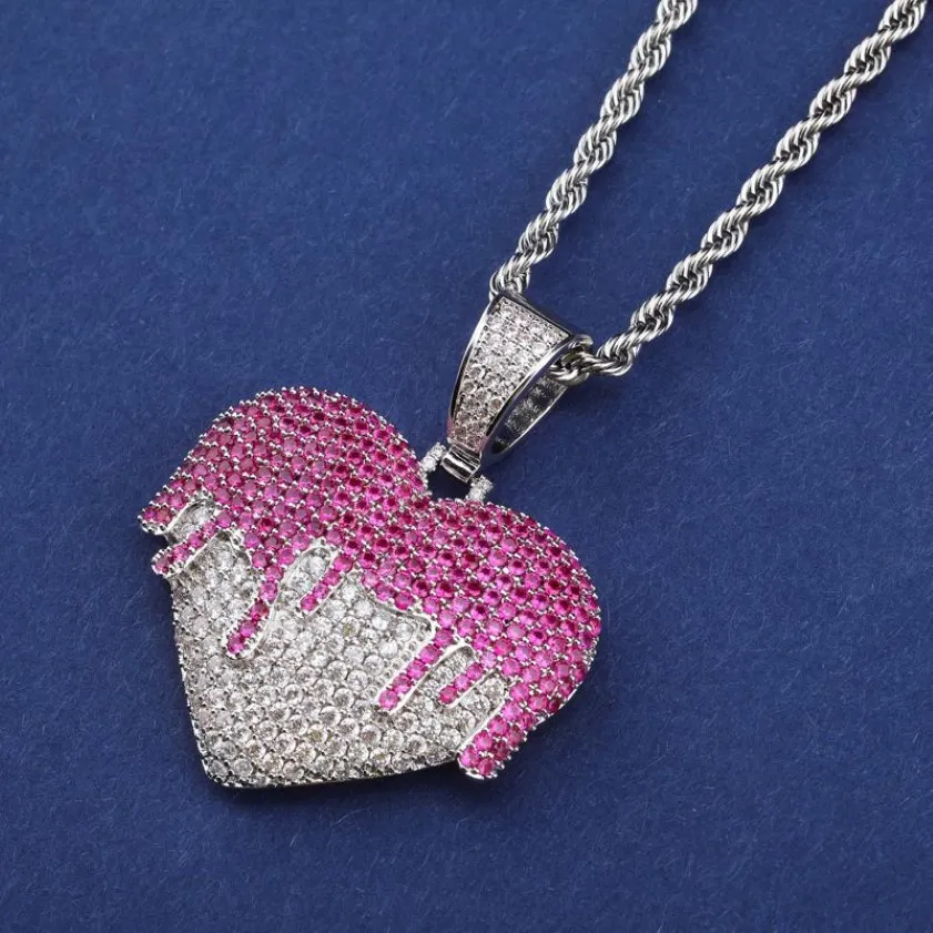 Kalça Kalça Takı Buzlu Kolye Lüks Tasarımcı Kolye Erkek Altın Zincir Kolyeler Bling Diamond Heart Charms Rapçi Moda Acces240r