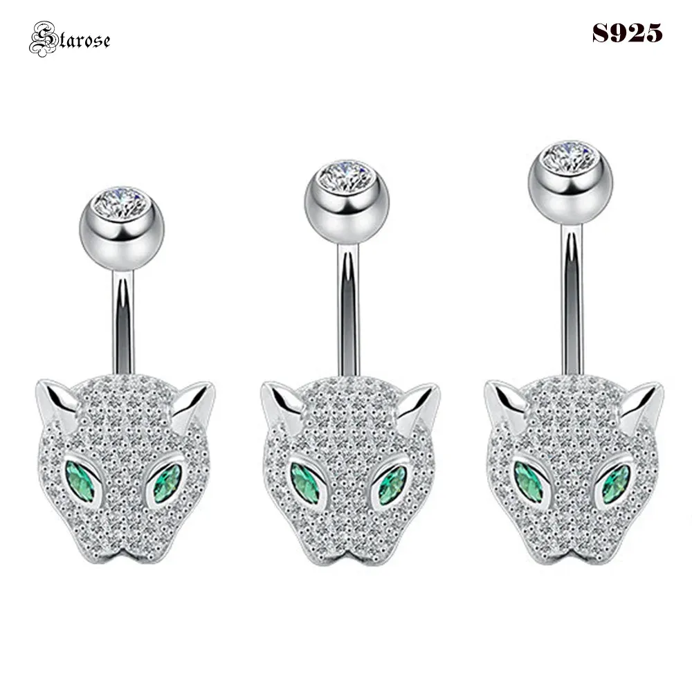 Ringar Starose Top 925 Sterling Silver Navel Piercing smycken Leopard Belly Piercing Silver 925 Belly Rings Zircon Navel Skivstång