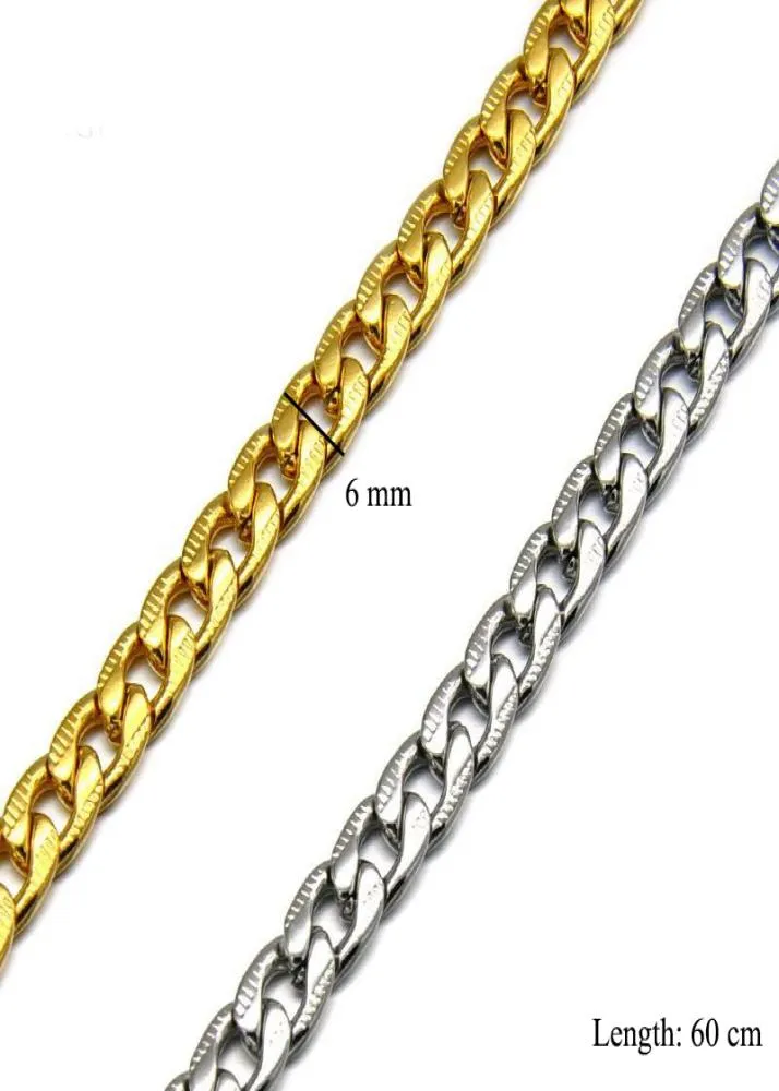 TN0009 55 cm längd 316L titanstål långkedja 6 mm breddhalsband för män no fade guld vit golor8559729